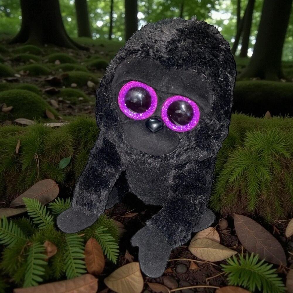 Ty Beanie Boos George Black Gorilla Plush 10" Purple Glitter Eyes Stuffed Animal